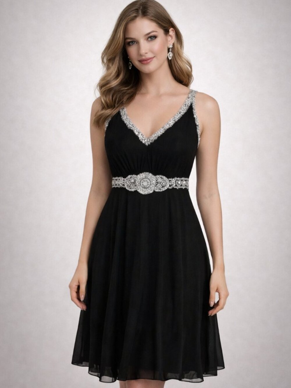 Basix II Silk & Rhinestones Sleeveless Dress